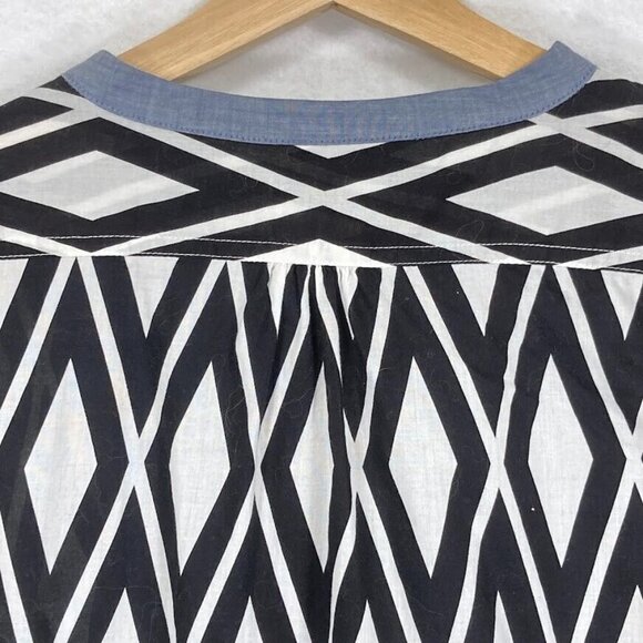 J. Crew Black White Geometric Print With Chambray Bib Cotton Tunic Top S - Picture 5 of 6